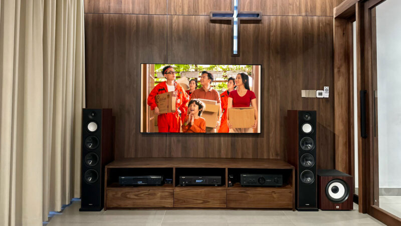 Dan am thanh nghe nhac hifi gia dinh phoi ghep giua loa Paradigm va amply Denon 37