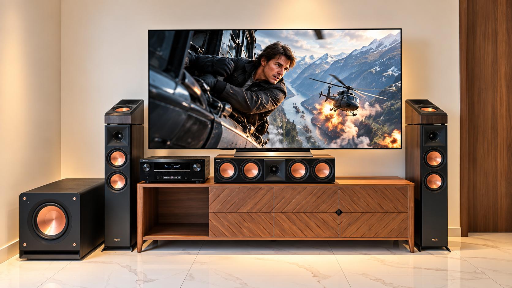 He thong am thanh xem phim Dolby Atmos Klipsch ket hop Denon 01